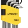 Набор STAYER "MASTER": Ключи имбусовые короткие, Cr-V, сатинированное покрытие, пластиковый держатель, Т10-Т50мм, 9 предметов 2743-H9 купить в Нягани