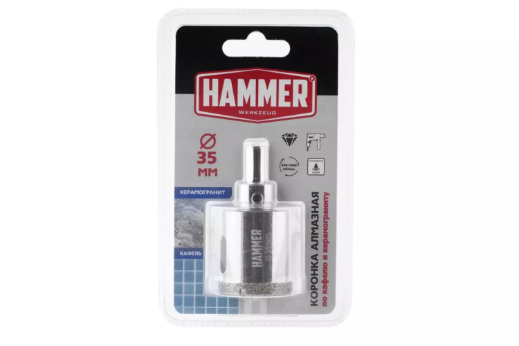 Коронка алмазная HAMMER Ф35мм HEX (DHS 35.0*65/5) купить в Нягани