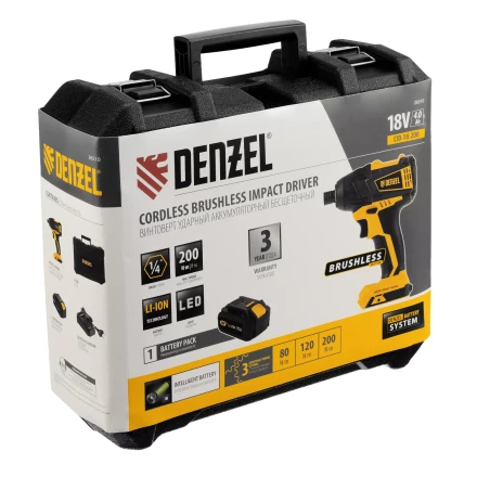 Винтоверт ударный аккумуляторный Denzel 26510 бесщеточный CID-IB-200 18В Li-Ion купить в Нягани