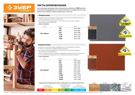 Лист шлифовальный ЗУБР &quot;СТАНДАРТ&quot; на бумажной основе, водостойкий 230х280мм, Р80, 5шт 35417-080 купить в Нягани