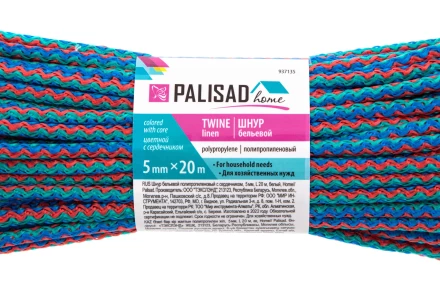 Шнур бельевой полипропиленовый с сердечником, 5 мм L 20 м, цветной, Home Palisad 937135 купить в Нягани