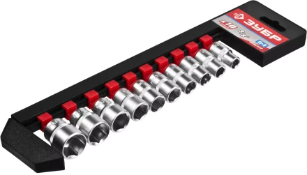 Набор ЗУБР &quot;МАСТЕР&quot;: Торцовые головки (3/8&quot;) на пластиковом рельсе, Cr-V, 8-19мм, 10 предметов 27654-H10 купить в Нягани
