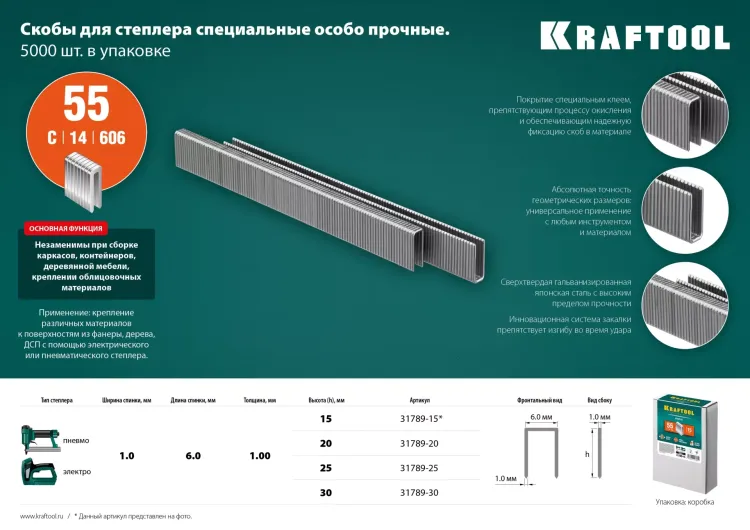 Скобы тип 18GA (55 / 90 / C) 5000 шт 31789-20 купить в Нягани