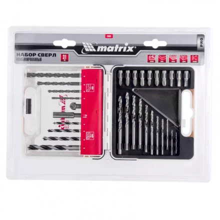 Набор сверл комбинированный сверла по металлу 1-6 мм бетону 4-8 мм дереву 4-8 мм биты 10 шт адаптер зенковка 31 предмет Pro Matrix 725631 купить в Нягани
