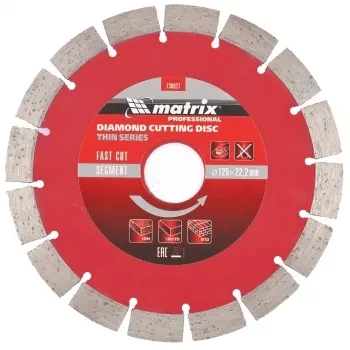 Диск алмазный отрезной сегментный ф125х22,2мм тонкий сухое резание MATRIX Professional 730627 купить в Нягани
