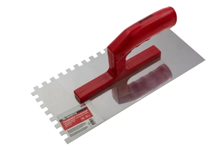 Гладилка из нержавеющей стали, 280 х 130 мм, зеркальная полировка, пластмассовая ручка, зуб 8 х 8 мм Matrix 86782 купить в Нягани