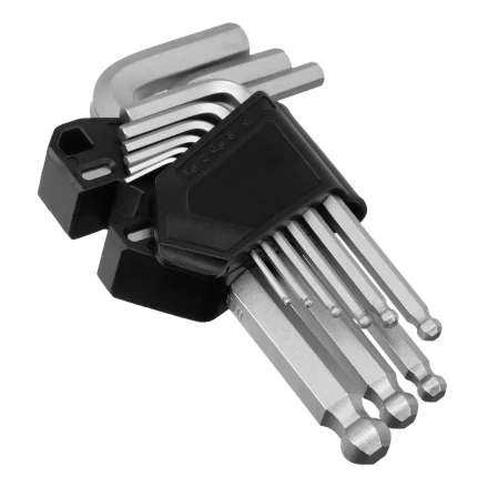 Набор ключей имбусовых, HEX, 1,5-10 мм, CrV, 9 шт., с шаром Сибртех 123627 купить в Нягани