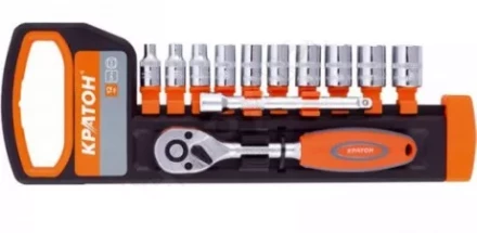 Набор торцевых головок  1/2&quot; 10-24мм с трещеточным ключом 12 предметов  Кратон 2 28 08 016 купить в Нягани