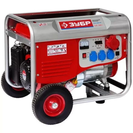 Электростанция ЗУБР бензиновая, 4-х тактная, ручной пуск, колеса + рукоятка, 380/220В, 5500Вт ЗЭСБ-5500-ФН купить в Нягани