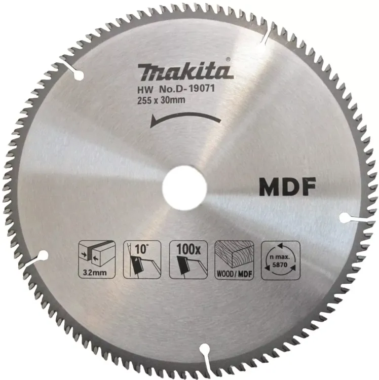 Диск пильный для резки дерева и MDF Makita D-19071, 255x30х2.4 мм; 100 зубьев купить в Нягани