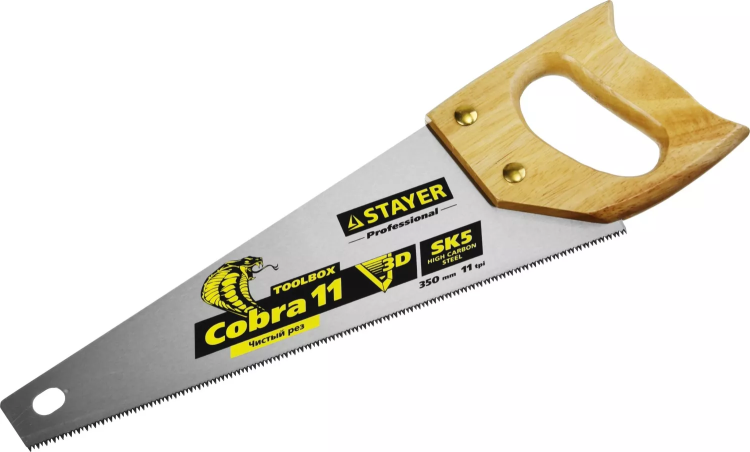 Ножовка многоцелевая компактная (пила) COBRA TOOLBOX 350 мм,11 TPI, прямой мелкий зуб, точный рез вдоль и поперек волокон разных материалов, STAYER 1515-35 купить в Нягани