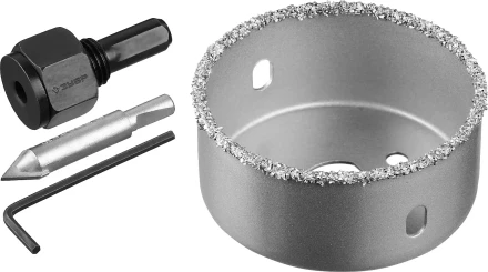 Коронка-чашка ЗУБР &quot;ПРОФЕССИОНАЛ&quot; c карбид-вольфрамовым нанесением, 64 мм, высота 25 мм, в сборе с державкой и сверлом 33360-064_z01 купить в Нягани