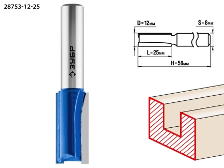 ЗУБР 12 x 25 мм, хвостовик 8 мм, фреза пазовая прямая, Профессионал (28753-12-25) купить в Нягани