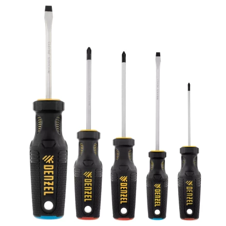 Набор отверток, 5 пр., CrV, трехкомпонентная рукоятка Denzel 12215 купить в Нягани