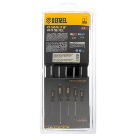 Набор отверток, 5 пр., CrV, трехкомпонентная рукоятка Denzel 12215 купить в Нягани
