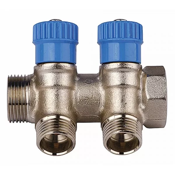 Коллектор GENERAL FITTINGS для холодной воды, вентили, никелированная латунь, вход 3/4" - 4 выхода 1/2" 51046-3/4-1/2-CT4 купить в Нягани