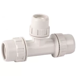 Тройник ЗУБР "ШиреФит" редукционный "штуцер с гайкой - внутренняя резьба - штуцер с гайкой", 32мм-26мм-32мм 51506-32-26-32