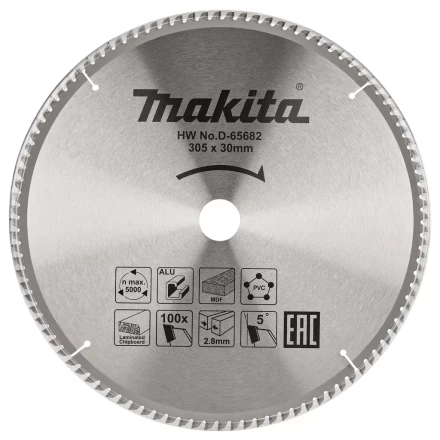 Диск пильный универсальный для алюминия/дерева/пластика Makita D-65682, 305x30x2.8/2 мм; 100 зубьев купить в Нягани