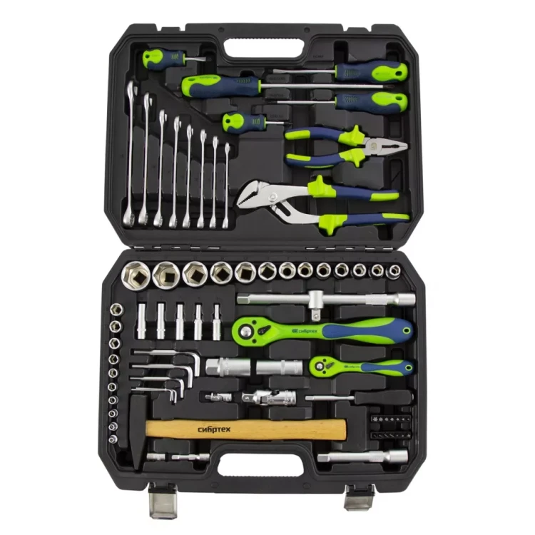 Набор инструментов 76 предметов CrV, 1/2", 1/4" Сибртех 13528 купить в Нягани