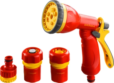 Набор GRINDA поливочный: Распылитель пистолетный 8 позиционный, соединитель 1/2&quot;, соединитель 1/2&quot; с автостопом, адаптер внешний 1/2&quot;-3/4&quot; 8-427383_z02 купить в Нягани