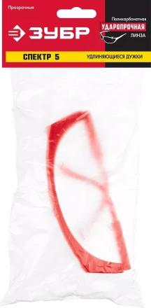 ЗУБР СПЕКТР 5, открытого типа, прозрачные, моностекло с дополнительной боковой защитой, защитные очки (110328) купить в Нягани