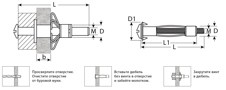 ЗУБР МОЛЛИ, М5 х 52 х 11 мм, 80 шт, анкер для пустотелых конструкций (302472-05-052) купить в Нягани