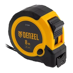 Рулетка Denzel 8м х 25мм, двухкомп. корпус, кнопка-пауза, 31544