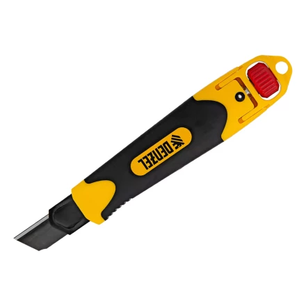 Нож Denzel, 18 мм, сменное лезвие, SK4, корпус из ABS + TPR, торцевой зажим, 78903 купить в Нягани