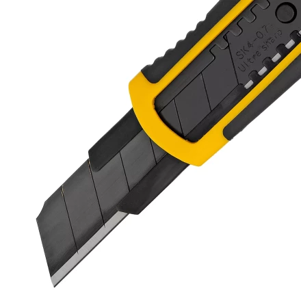 Нож Denzel, 18 мм, сменное лезвие, SK4, корпус из ABS + TPR, торцевой зажим, 78903 купить в Нягани