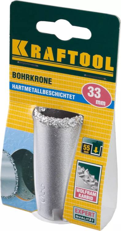 Коронка KRAFTOOL кольцевая с напылением из карбида вольфрама, 33мм 33401-33_z01 купить в Нягани