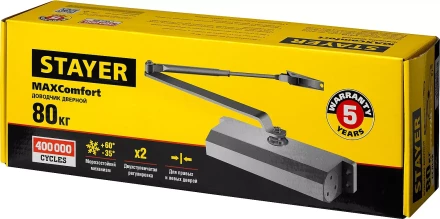 Доводчик дверной STAYER, для дверей массой до 80 кг, цвет белый 37916-80 купить в Нягани