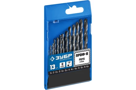 ЗУБР ПРОФ-В, 13 шт, (1.5-6.5 мм), сталь Р6М5, класс В, набор сверл по металлу, Профессионал (29621-H13) купить в Нягани
