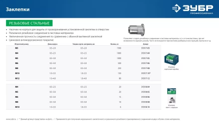 ЗУБР М10, станд. бортик, 6 шт, стальные резьбовые заклепки с насечками, Профессионал (31318-10) купить в Нягани