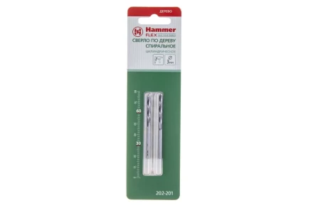 Сверло по дереву HAMMER Ф3х60мм (DR WD WR 3,0мм*60/30мм 2шт.) купить в Нягани
