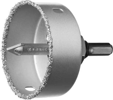 Коронка-чашка ЗУБР &quot;ПРОФЕССИОНАЛ&quot; c карбид-вольфрамовым нанесением, 76 мм, высота 25 мм, в сборе с державкой и сверлом 33360-076_z01 купить в Нягани