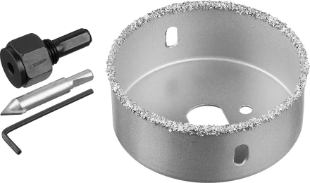 Коронка-чашка ЗУБР &quot;ПРОФЕССИОНАЛ&quot; c карбид-вольфрамовым нанесением, 76 мм, высота 25 мм, в сборе с державкой и сверлом 33360-076_z01 купить в Нягани