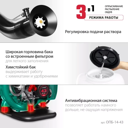 ЗУБР 14 л, 2.5 л.с, бензиновый опрыскиватель (ОПБ-14-43) купить в Нягани