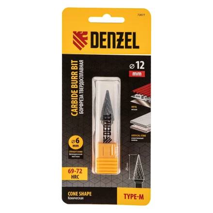 Борфреза по металлу твердосплавная, коническая, тип-M, 12 мм// Denzel 72077 купить в Нягани