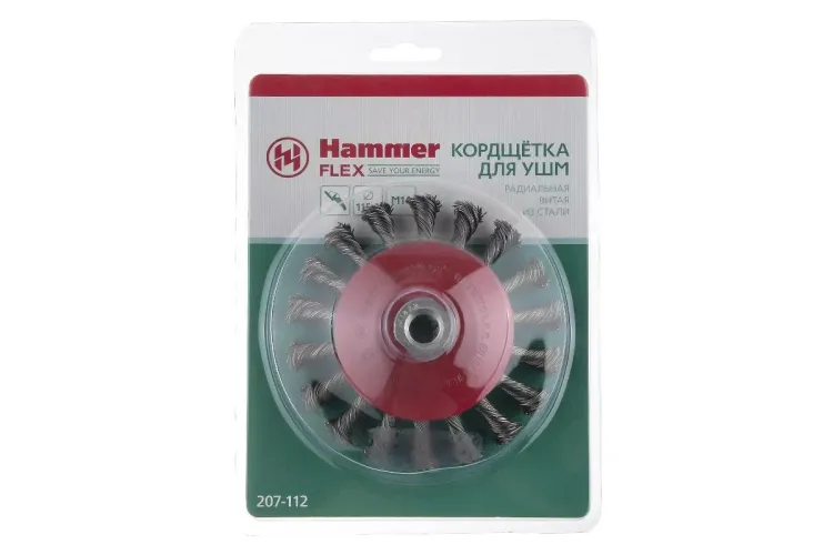 Кордщетка HAMMER тарелка 115мм для УШМ витая сталь (207-112) купить в Нягани
