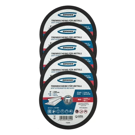 Круг отрезной по металлу, 230 х 2,0 х 22,2 мм, WA36TBF, в метал.банке, 5 шт. Gross 743890 купить в Нягани