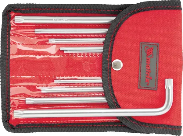 Набор ключей шестигранных имбусовых TORX-TORX Tamper, 9 шт:T10-T50, CrV,  удлиненные, сатин., чехол  MATRIX 12313 купить в Нягани