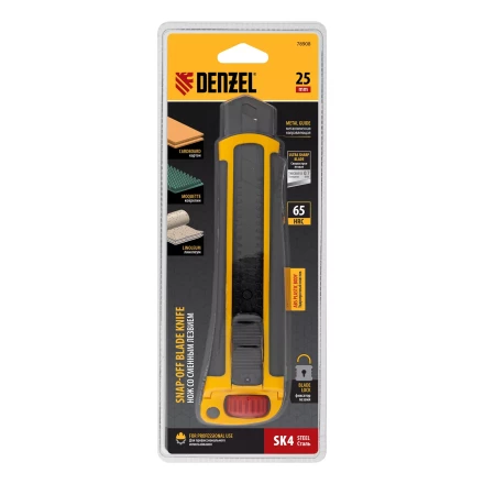Нож, 25 мм, сменное лезвие, SK4, корпус из ABS + TPR, торцевой зажим Denzel 78908 купить в Нягани