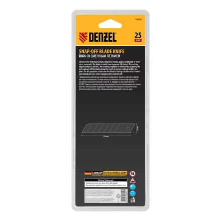 Нож, 25 мм, сменное лезвие, SK4, корпус из ABS + TPR, торцевой зажим Denzel 78908 купить в Нягани