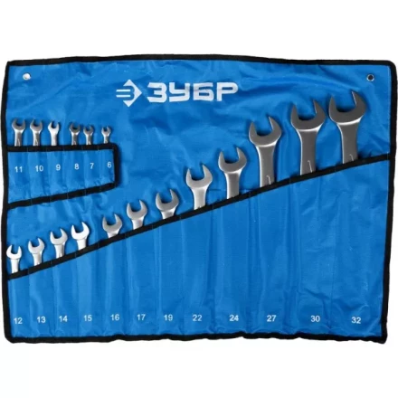 Набор ЗУБР &quot;ПРОФИ&quot;: Ключ гаечный комбинированный, Cr-V сталь, хромированный, 6-32мм, 18шт 27022-H18 купить в Нягани