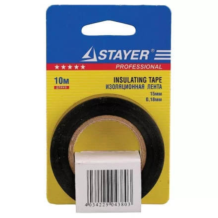 Изолента, STAYER Profi 12292-D-15-10, ПВХ, на карточке, 15мм х 10м х 0,18мм, черная 12292-D-15-10 купить в Нягани