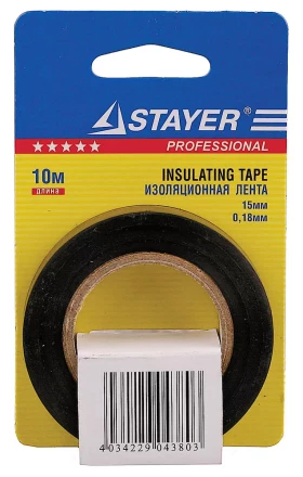 Изолента, STAYER Profi 12292-D-15-10, ПВХ, на карточке, 15мм х 10м х 0,18мм, черная 12292-D-15-10 купить в Нягани