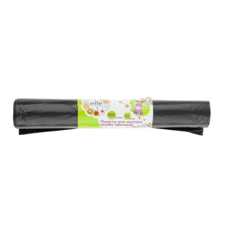 Пакеты для мусора 120 л 10 шт пвд прочные черные длинный ролик Elfe 92726 купить в Нягани