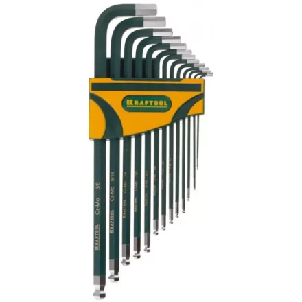 Набор ключей имбусовых KRAFTOOL&quot;INDUSTRIE&quot; длинные,дюймовые,Cr-Mo сталь(S2),Cr покрытие с противоскол напыл,SAE HEX0.05-3/8,13шт 27444-H13 купить в Нягани