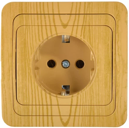 Розетка СВЕТОЗАР &quot;ГАММА&quot; с заземлением, одинарная, цвет ольха, 16А/~250В SV-54105-A купить в Нягани