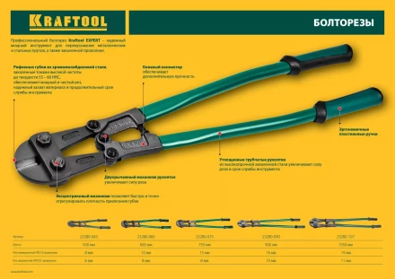Болторез &quot;Kayman&quot;, губки - хромомолибденовая сталь, 600 мм, KRAFTOOL 23280-060 купить в Нягани